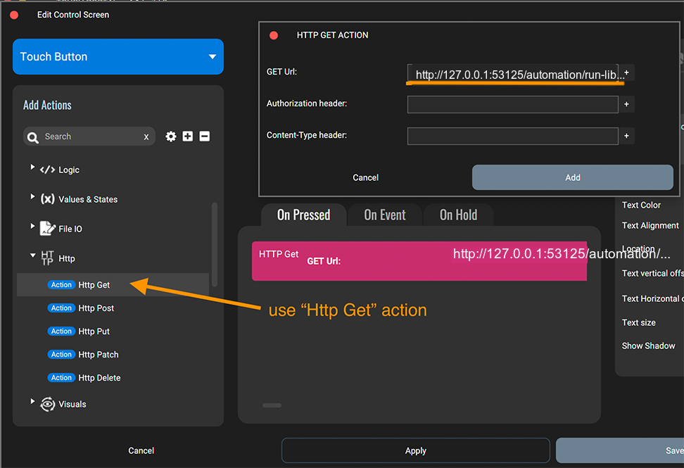 Touch Portal example