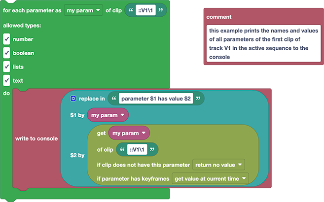 Block example: For Each Parameter of Clip