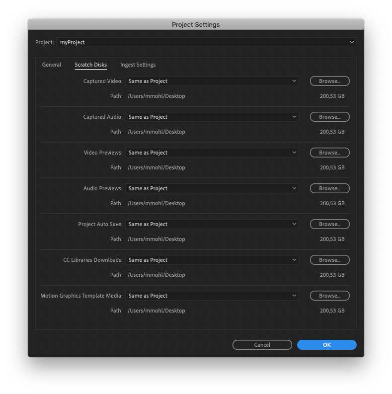 Scratch Disks Dialog