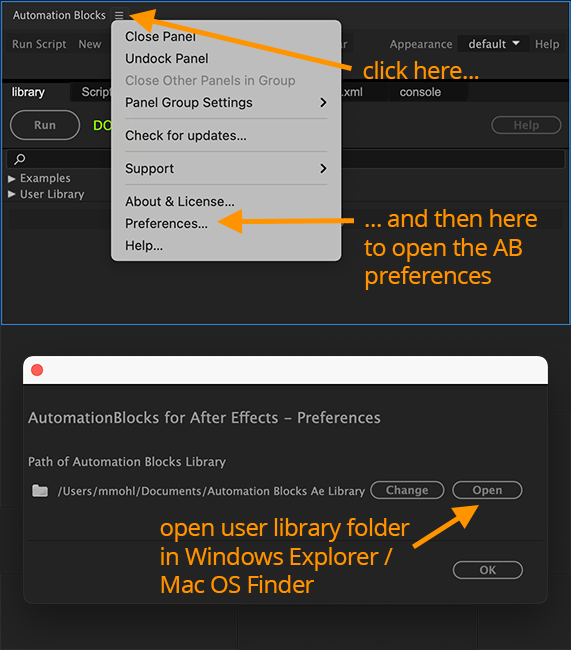 find Automation Blocks Ae Library folder