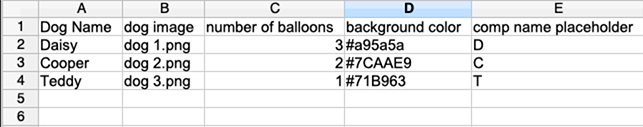 Spreadsheet created by 'spreadsheet with data for all comps'