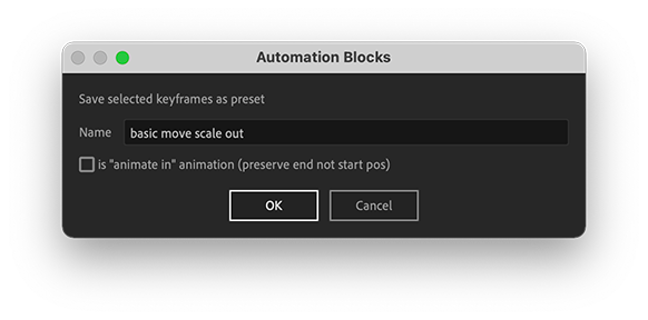 After Effects Script: Keyframes Library - Save Preset - Dialog
