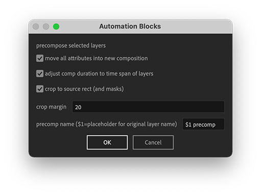 After Effects Script: Precompose and Crop Dialog of Automation Blocks