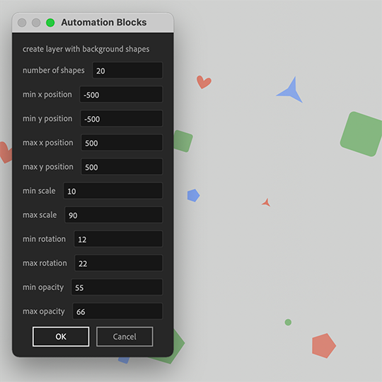 After Effects script: Create shape layer with random background shapes