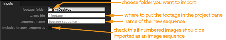 user interface of Import Footage and Create Sequence Tool