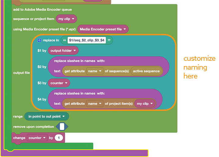 Choose the default export preset in the block code