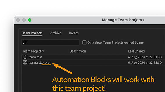 Automation Blocks script works with team project with this workaround